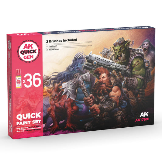 AK Interactive Quick Gen Paint Set - 36 Quick Gen Colors & 2 Brushes AK17601 - Loaded Dice