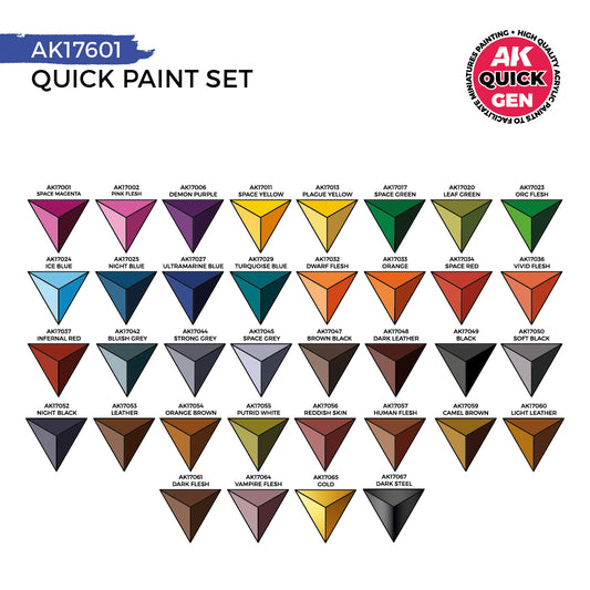 AK Interactive Quick Gen Paint Set - 36 Quick Gen Colors & 2 Brushes AK17601 - Loaded Dice