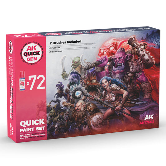 AK Interactive Quick Gen Paint Set - 72 Colors & 2 Brushes - Loaded Dice