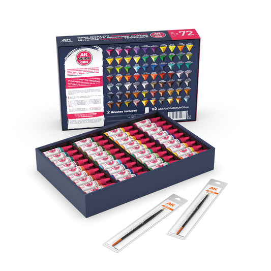 AK Interactive Quick Gen Paint Set - 72 Colors & 2 Brushes - Loaded Dice