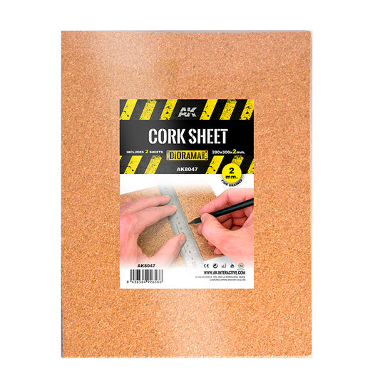 AK Interactive Fine Grain Cork Sheets 200x300mm 2mm Thick (Pack of 2) modelling construction material