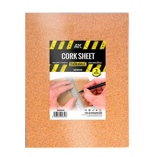 AK Interactive Fine Grain Cork Sheets 200x300mm 3mm Thick (Pack of 2) modelling construction material