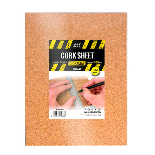 AK Interactive Fine Grain Cork Sheets 200x300mm Assorted Thickness 1-2-3mm (Pack of 3) modelling construction material