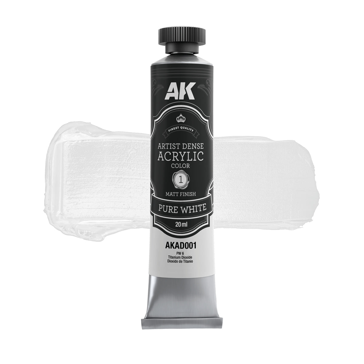 AK Interactive Dense Acrylic Black & White Set (6 tubes 20ml) - Loaded Dice