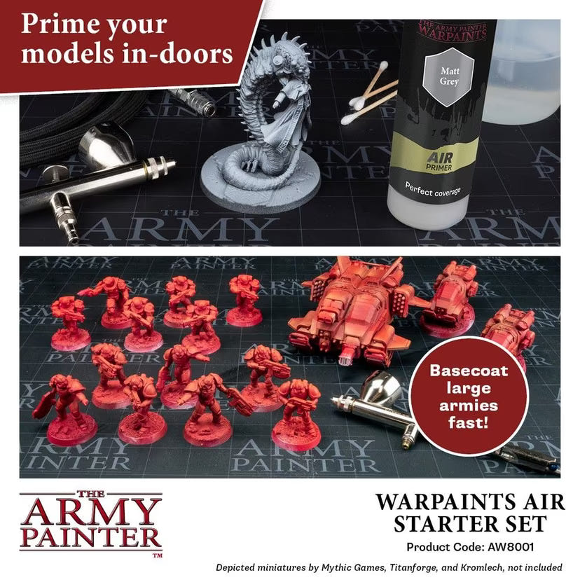 Army Painter Warpaints Air used to prime and basecoat miniatures indoors with an airbrush