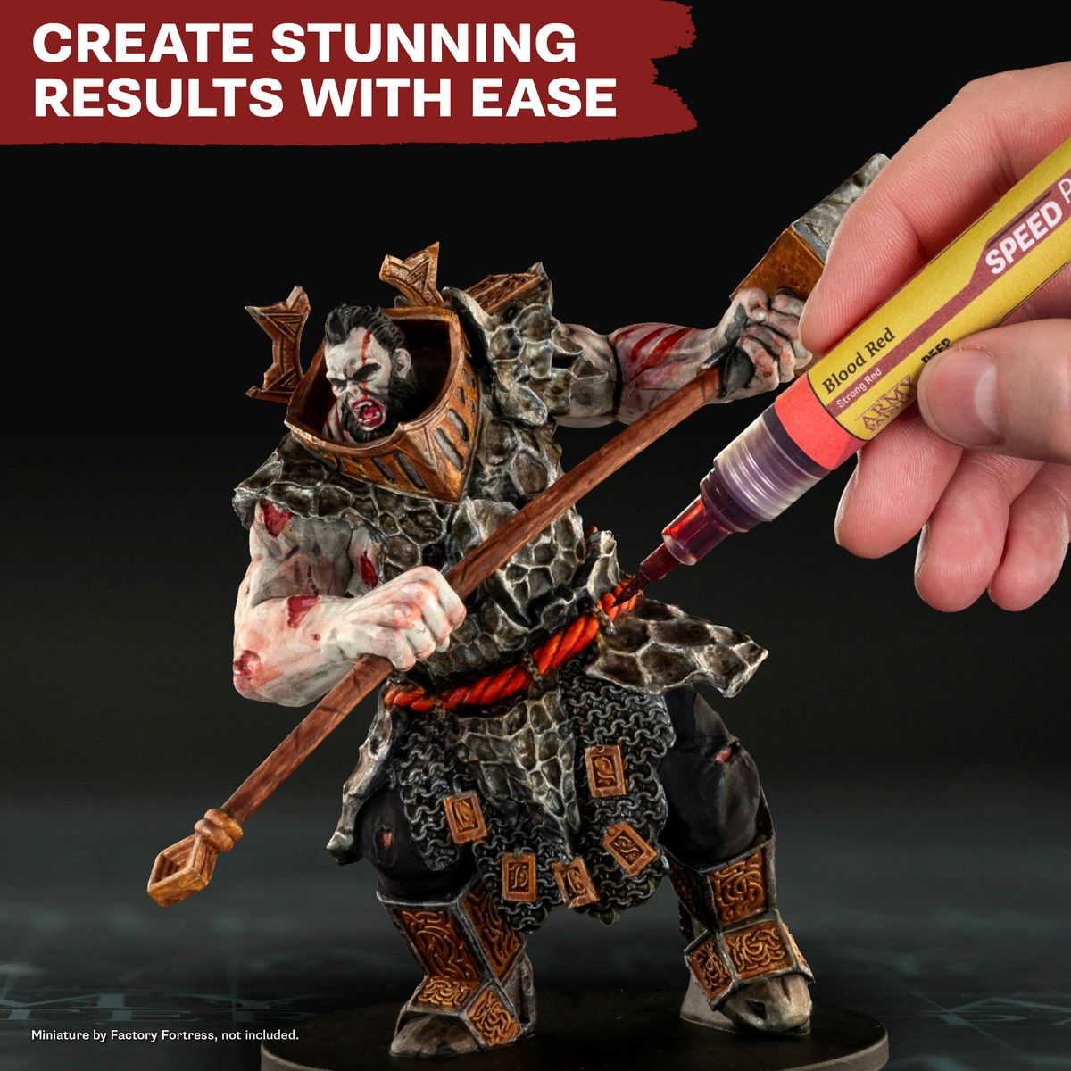 Warrior miniature being painted with a Blood Red Speedpaint Marker