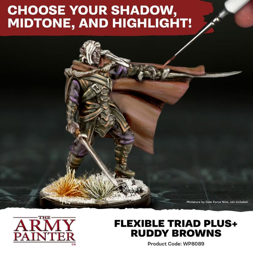 Painted elf miniature with a brown cloak illustrating shadow, midtone and highlight, Army Painter