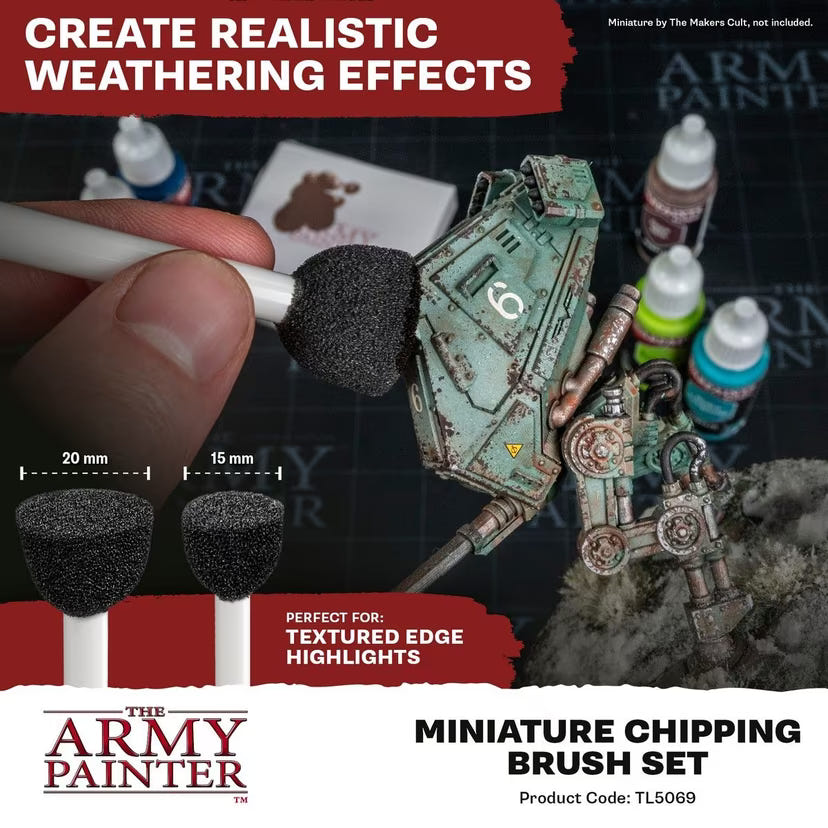 Army Painter Miniature Chipping Brush Set creating weathering chips on a painted model