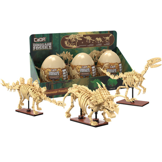 CaDA Tray of 3 Dinosaur Eggs with Stegosaurus Triceratops & Velociraptor - C59015W