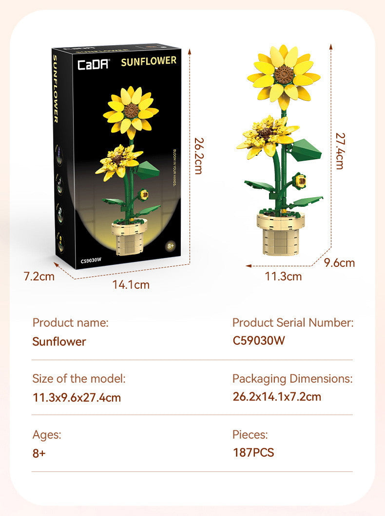 Sunflower Building Block Planter - 187 pcs - Loaded Dice