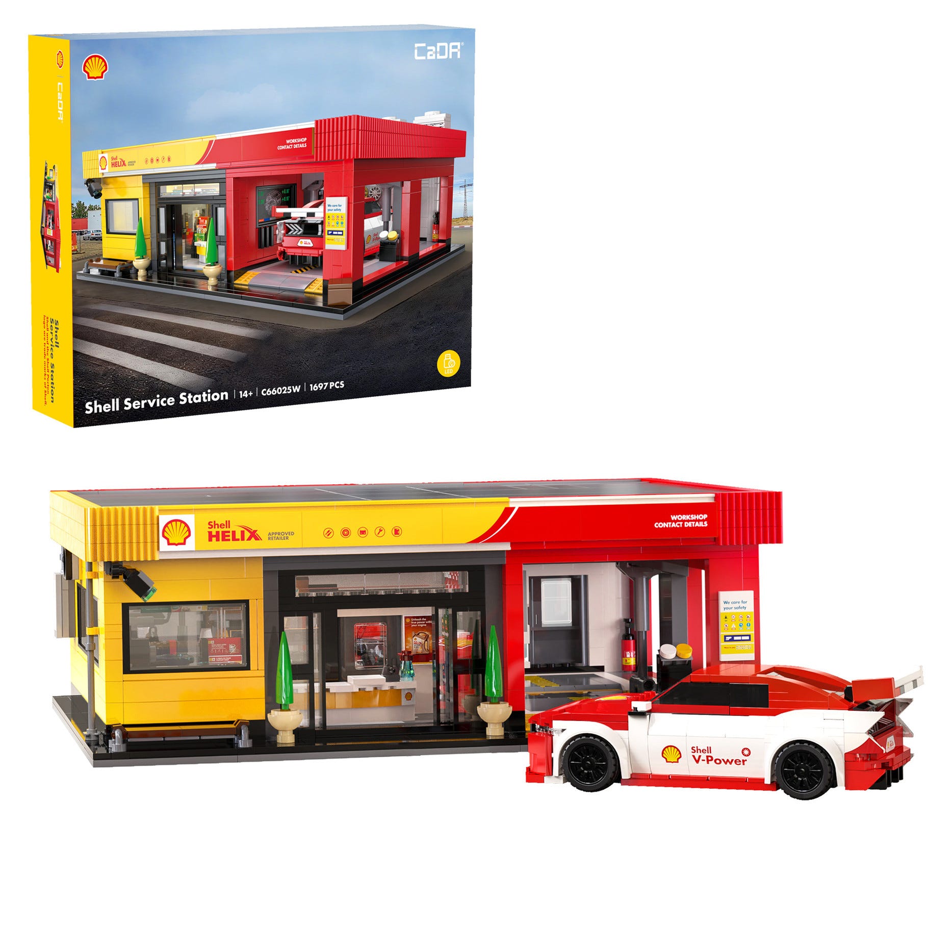 CaDA Shell Service Station with Car - 1697 pcs - C66025W