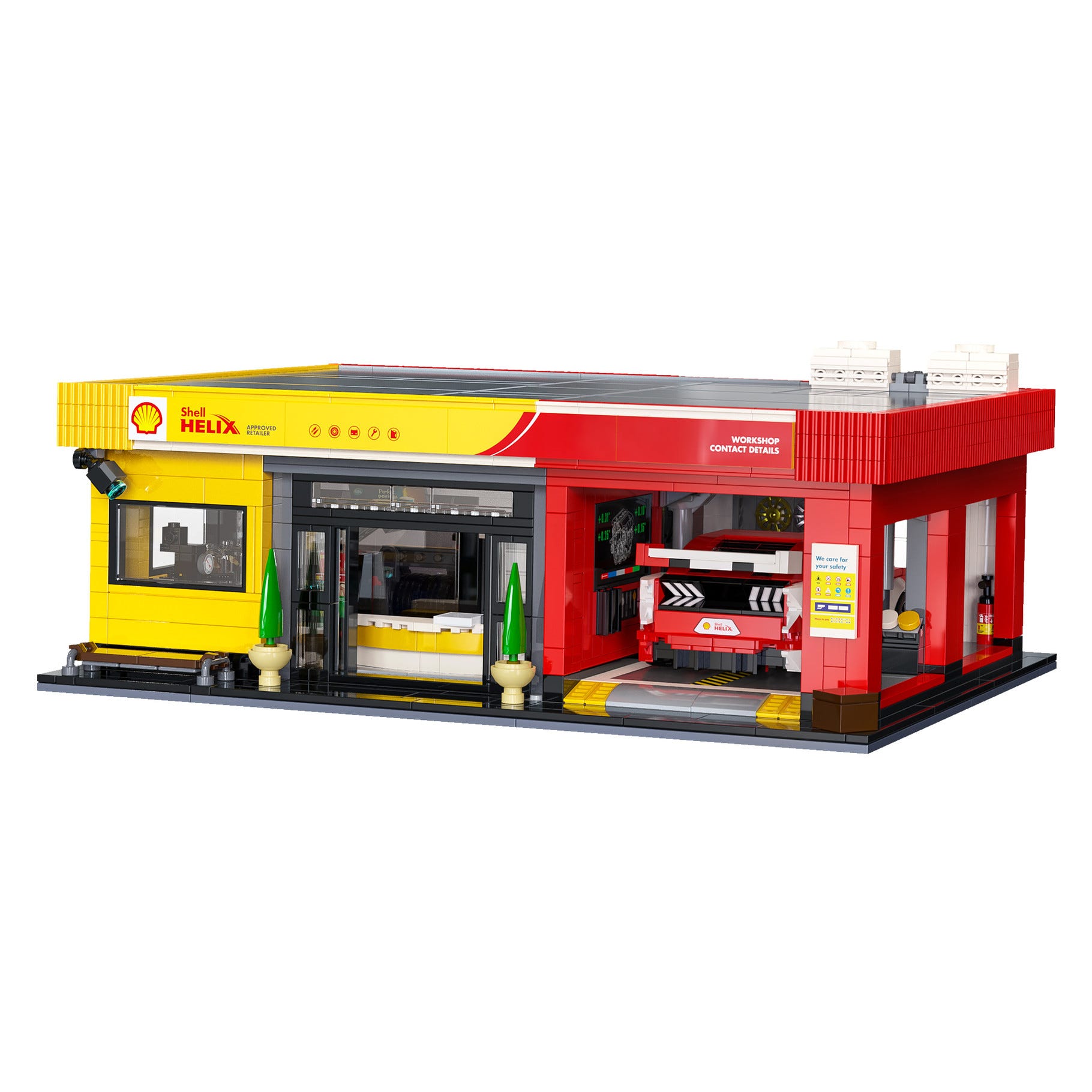 CaDA Shell Service Station with Car - 1697 pcs - C66025W