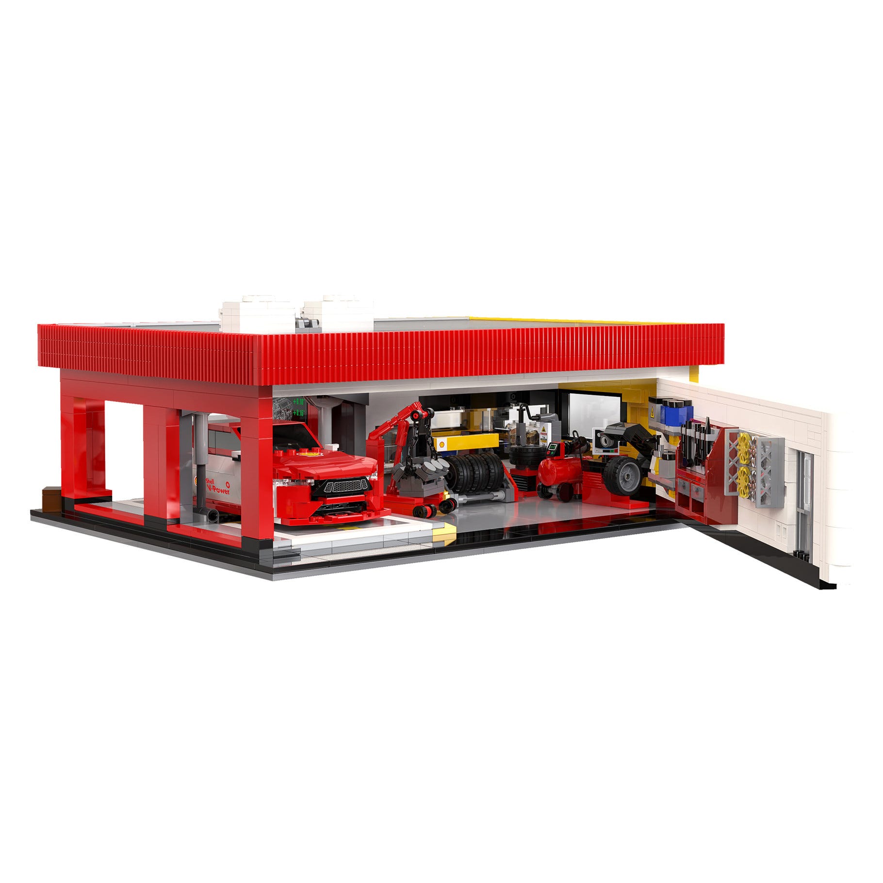 CaDA Shell Service Station with Car - 1697 pcs - C66025W