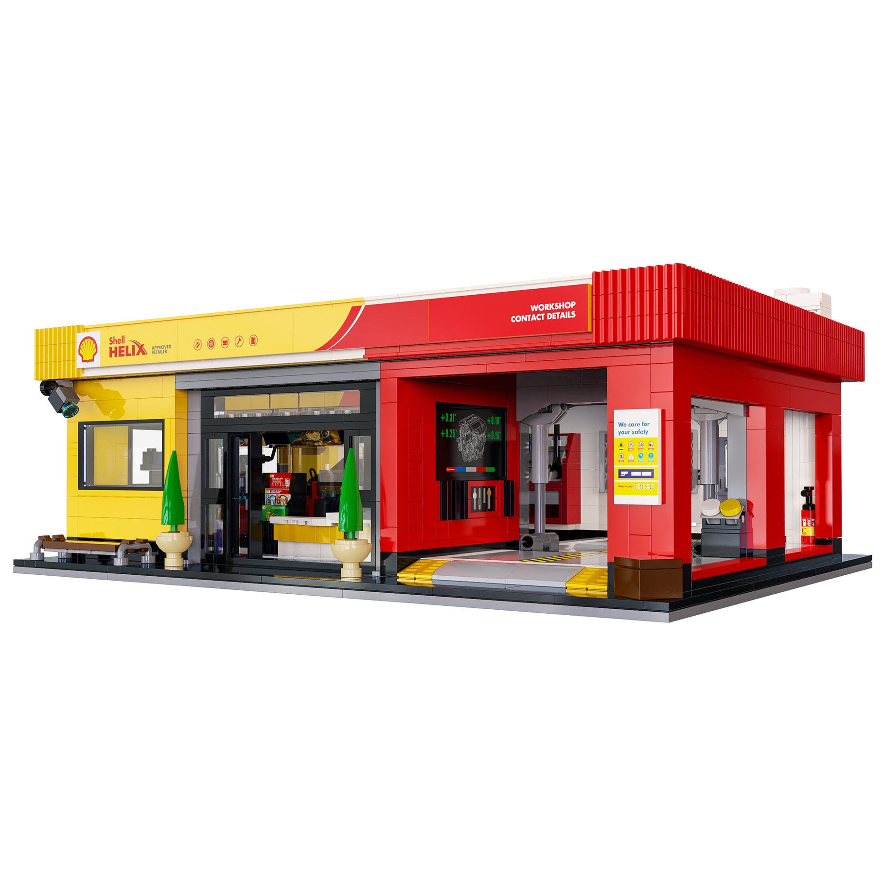 CaDA Shell Service Station with Car - 1697 pcs - C66025W
