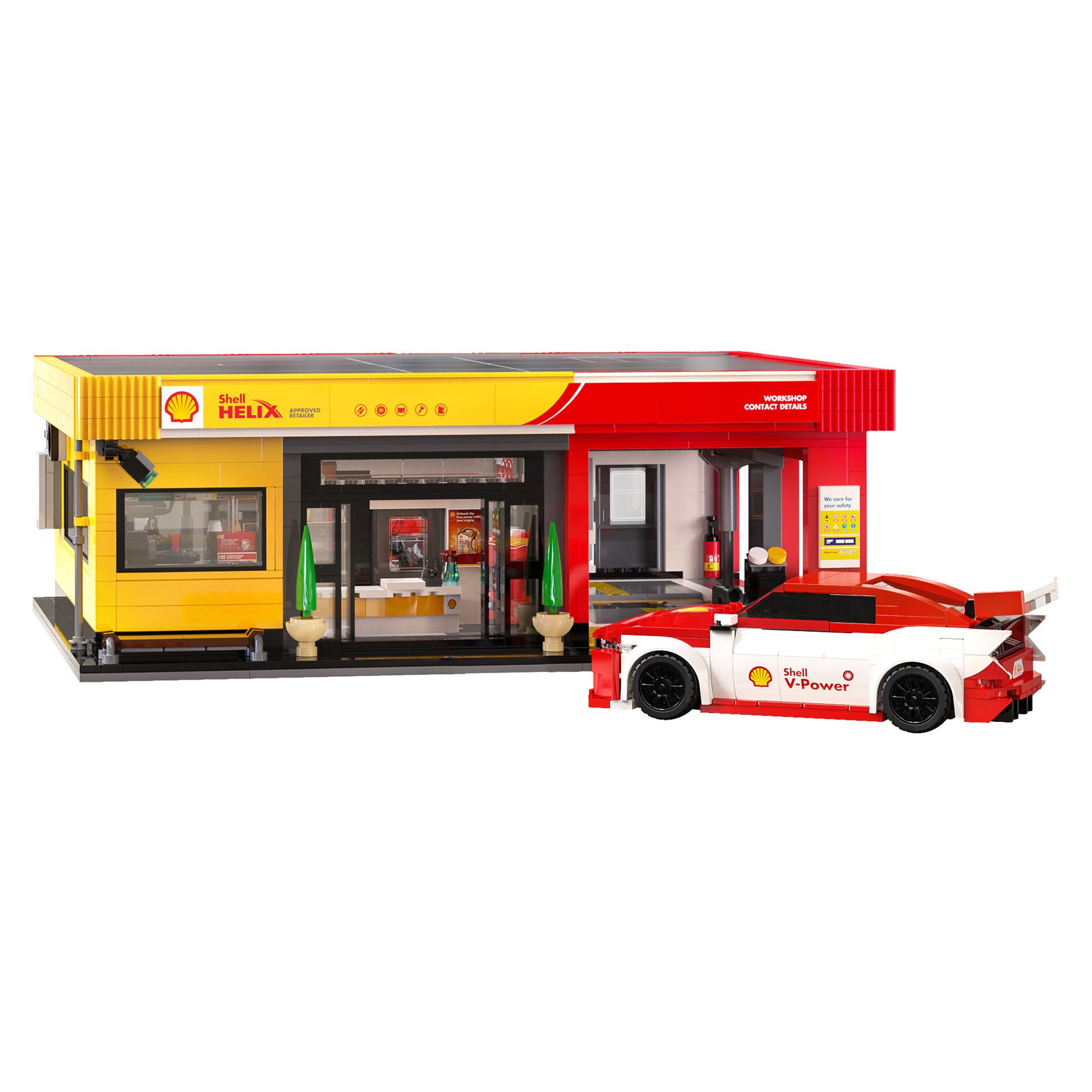 CaDA Shell Service Station with Car - 1697 pcs - C66025W