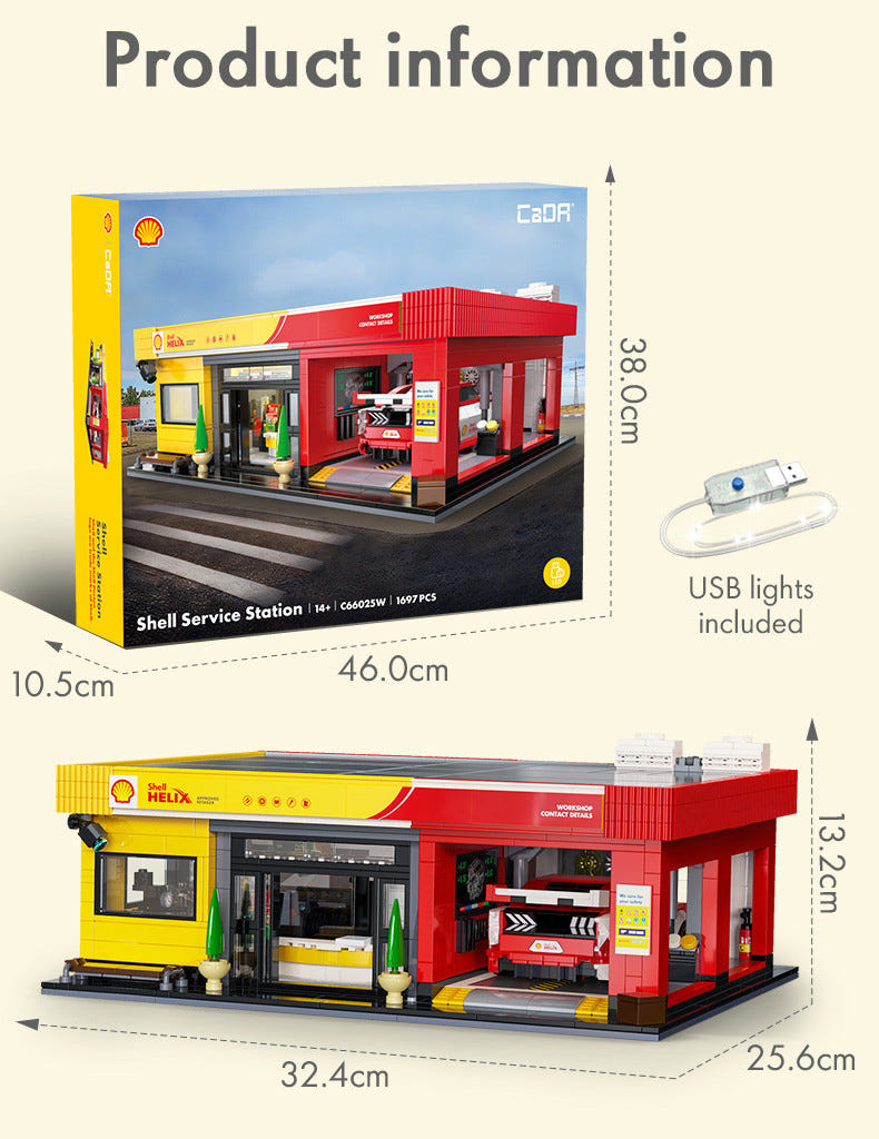 CaDA Shell Service Station with Car - 1697 pcs - C66025W