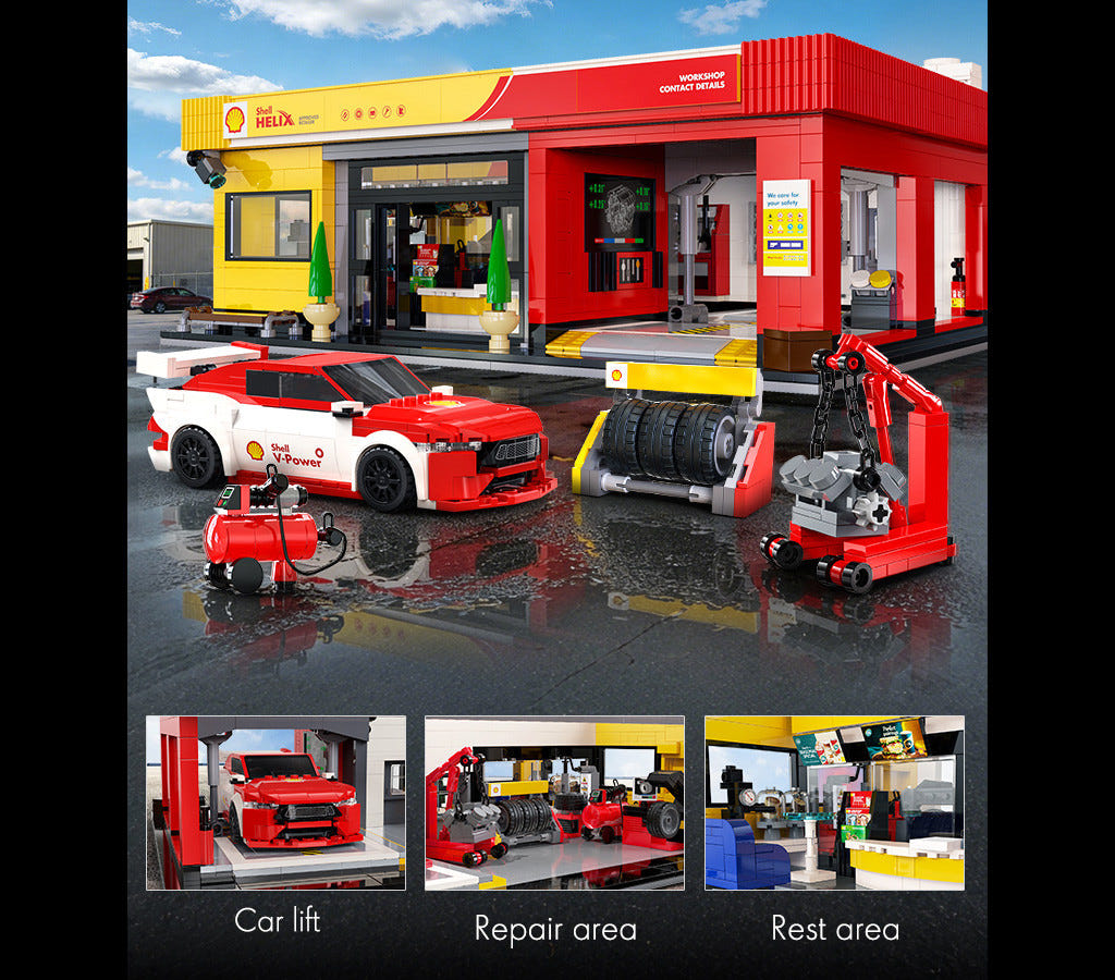 CaDA Shell Service Station with Car - 1697 pcs - C66025W