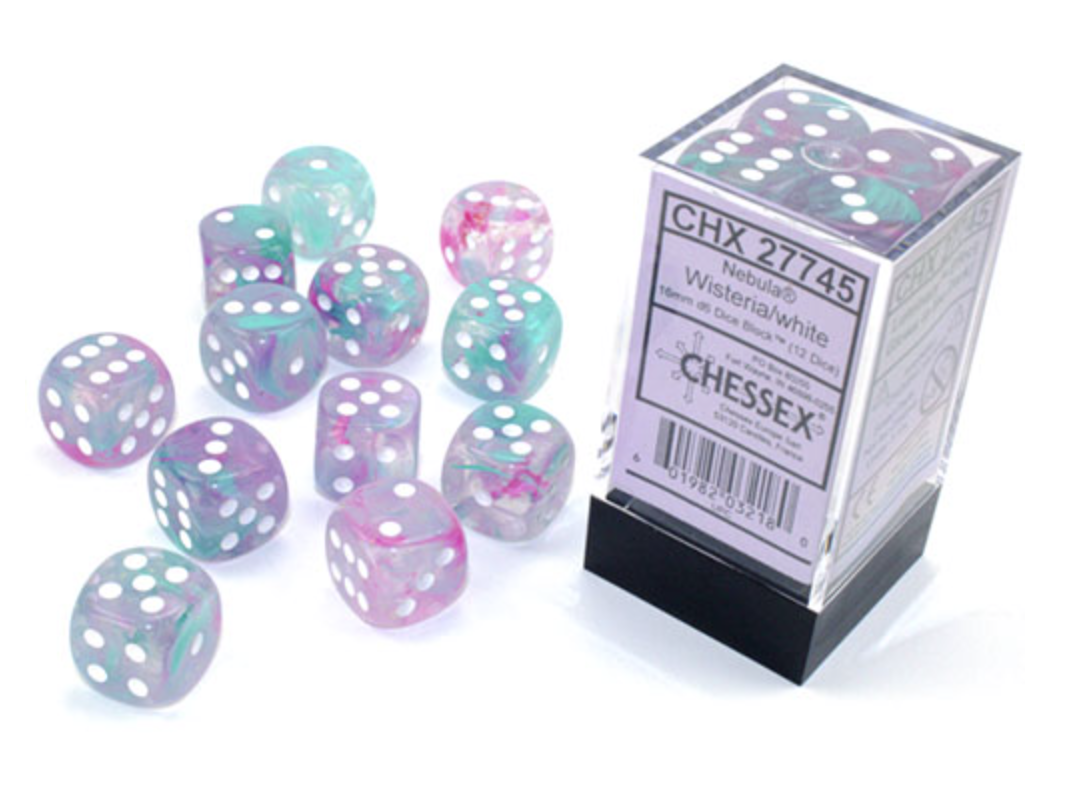 Chessex - Nebula 16mm D6 Dice Block - Luminary Wisteria White Dice Block - Loaded Dice