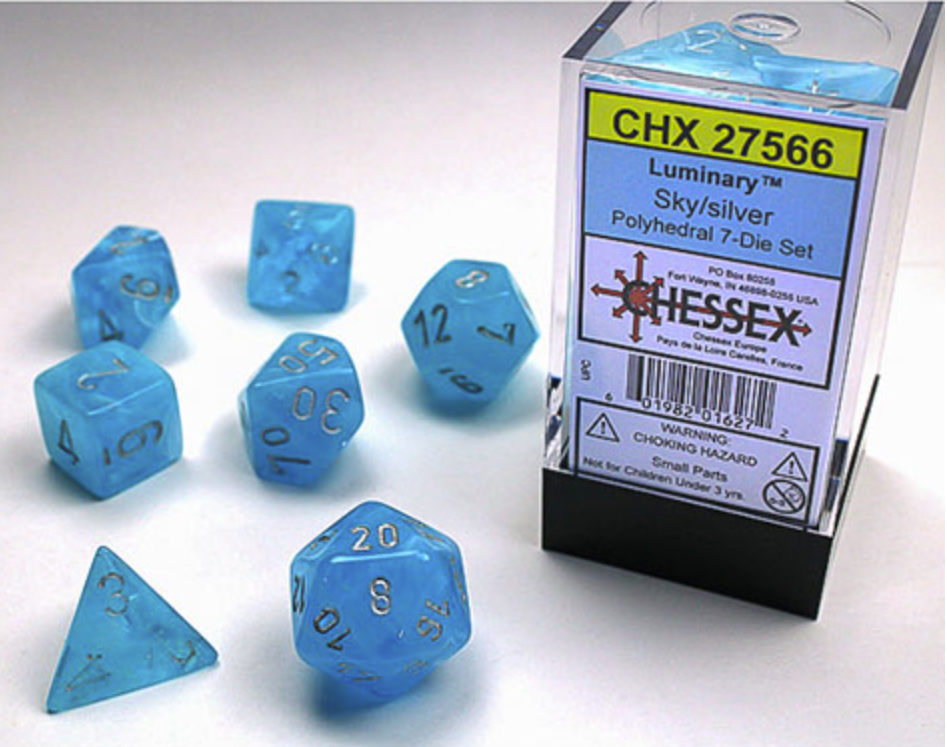 Chessex - Borealis Polyhedral 7 Dice Set - Luminary Sky Silver - Loaded Dice