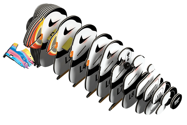 Exploded view of the EUGY Puffin showing each numbered card slice in order from beak to tail