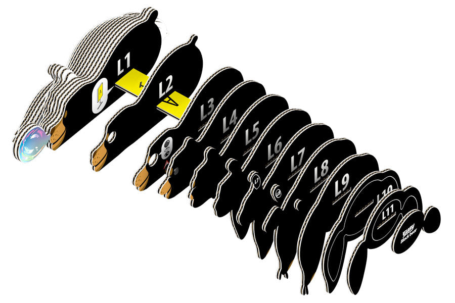 EUGY Black Bear 3D card model kit — exploded view of the card pieces