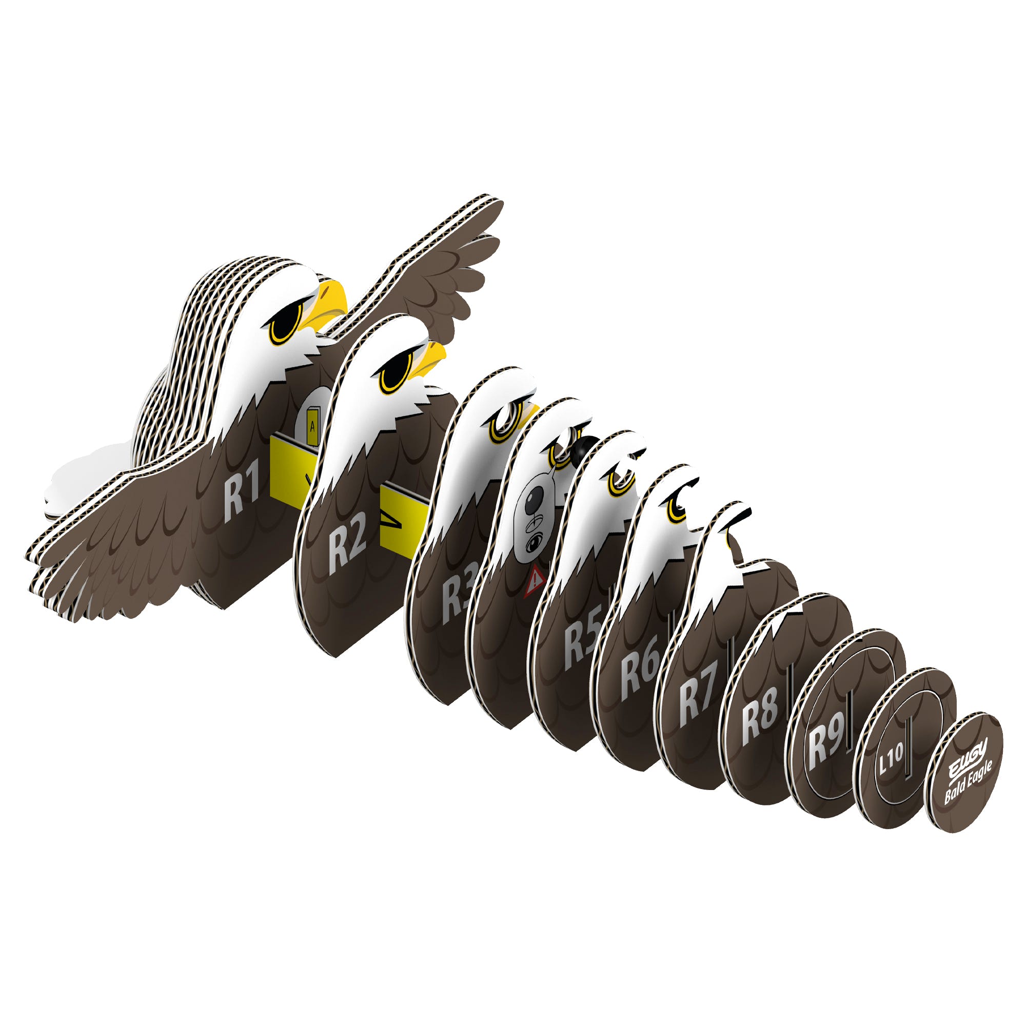 EUGY Bald Eagle 3D cardboard model kit - exploded view of the numbered layers