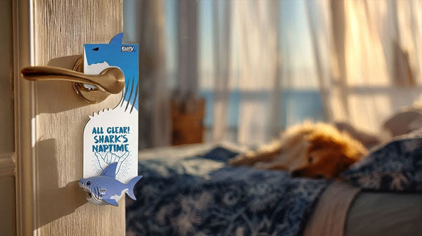 EUGY Door Hanger Shark hanging on a bedroom door