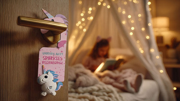 EUGY Door Hanger Unicorn Sky hanging on a bedroom door