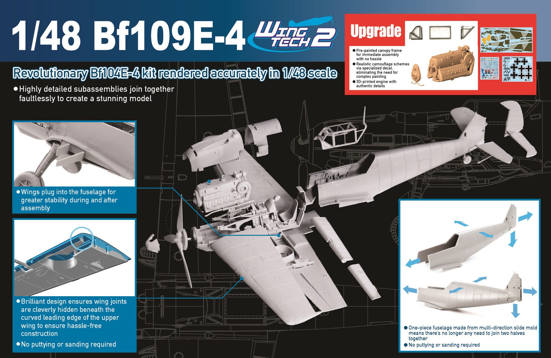 Dragon 1:48 Bf 109E-4 WWII German Fighter Plane - D5550
