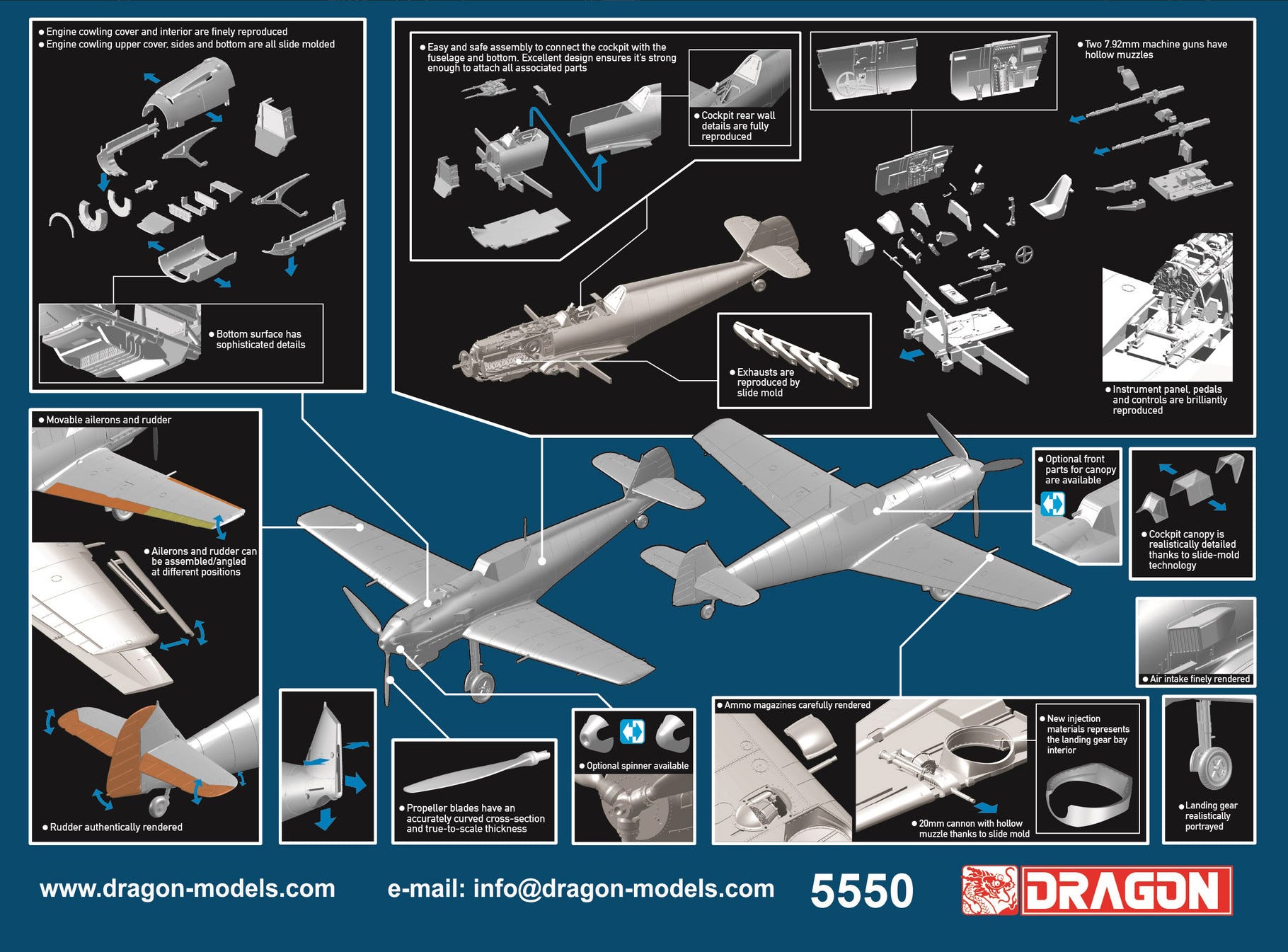 Dragon 1:48 Bf 109E-4 WWII German Fighter Plane - D5550