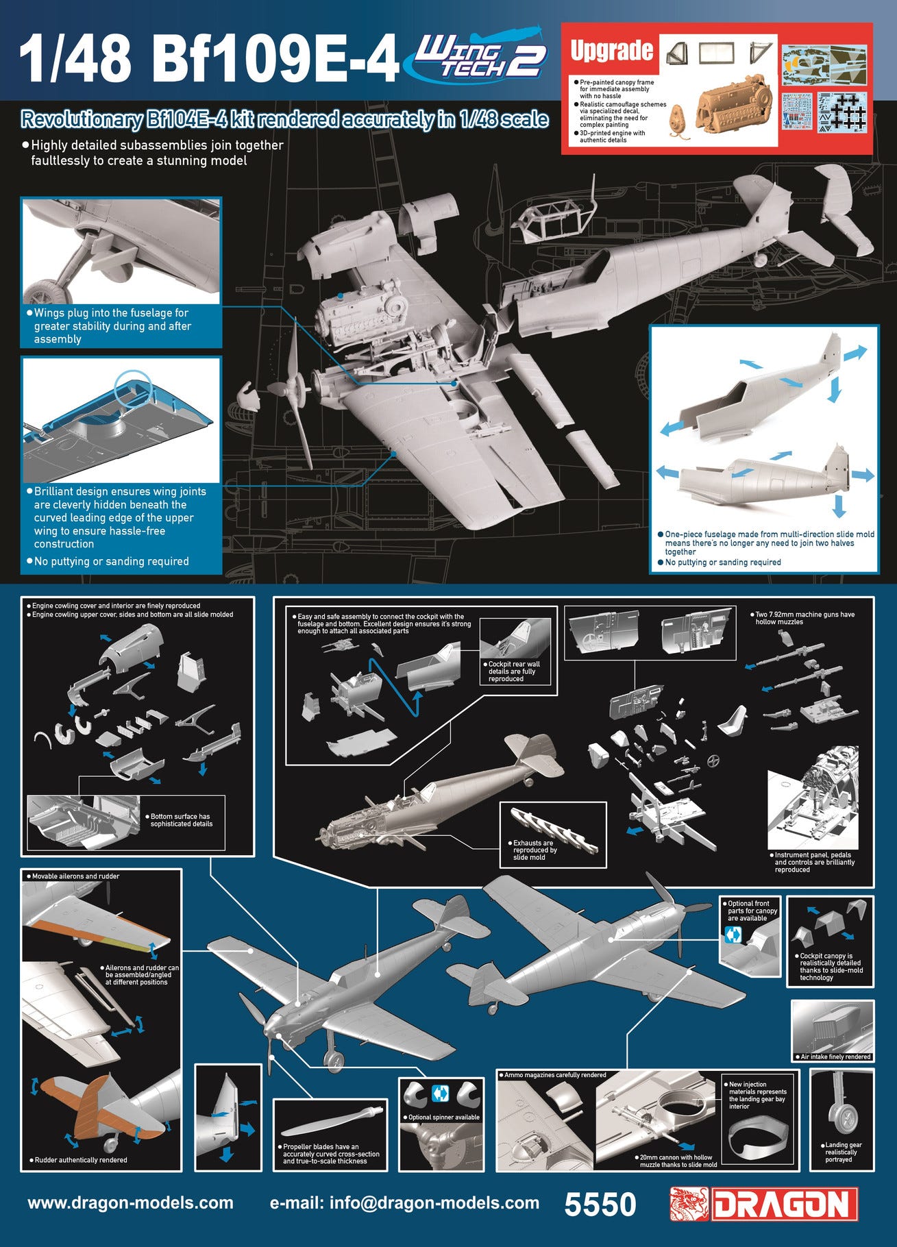 Dragon 1:48 Bf 109E-4 WWII German Fighter Plane - D5550