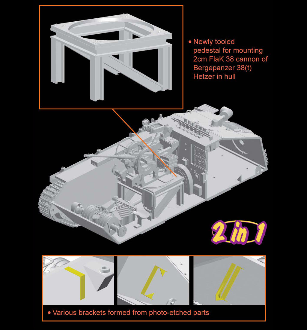 Dragon 1:35 Bergepanzer 38(t) Hetzer mit 2cm FlaK 38 with Interior & Bonus Items - D6399