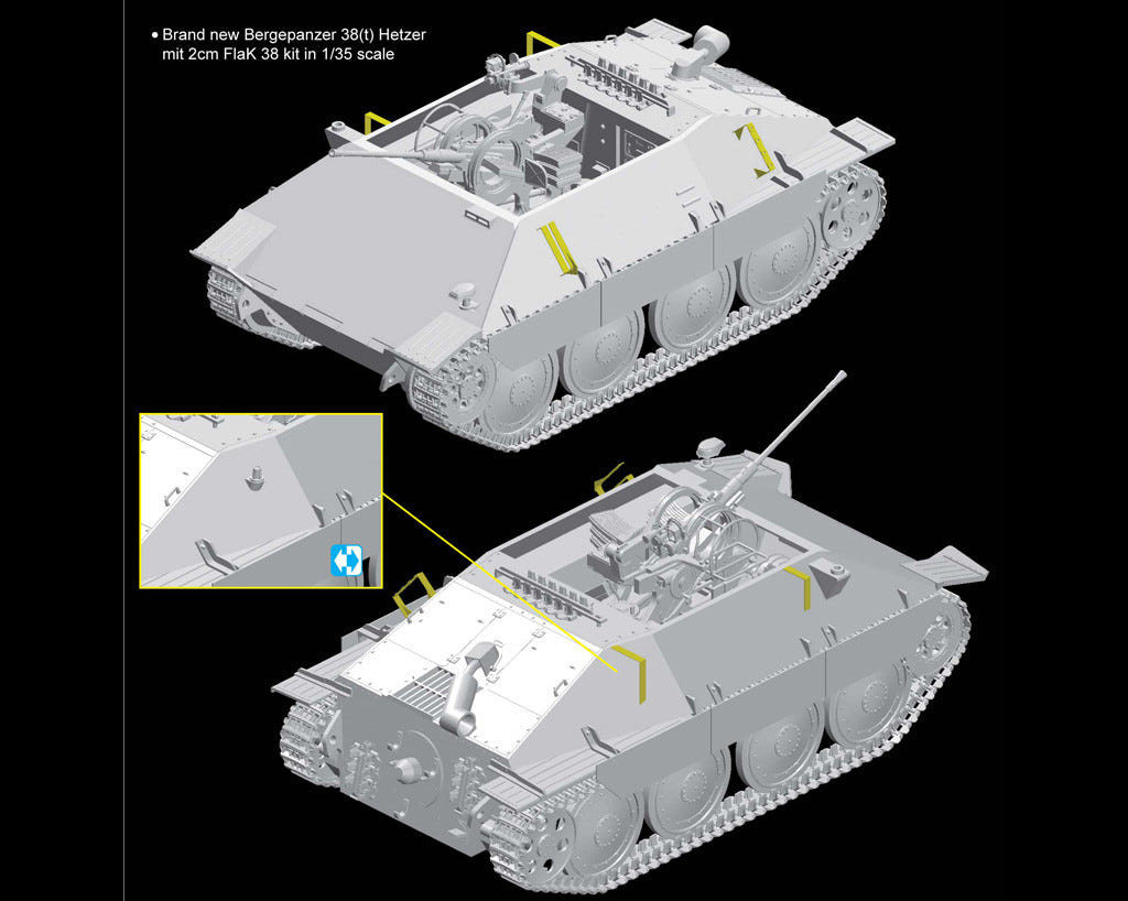Dragon 1:35 Bergepanzer 38(t) Hetzer mit 2cm FlaK 38 with Interior & Bonus Items - D6399