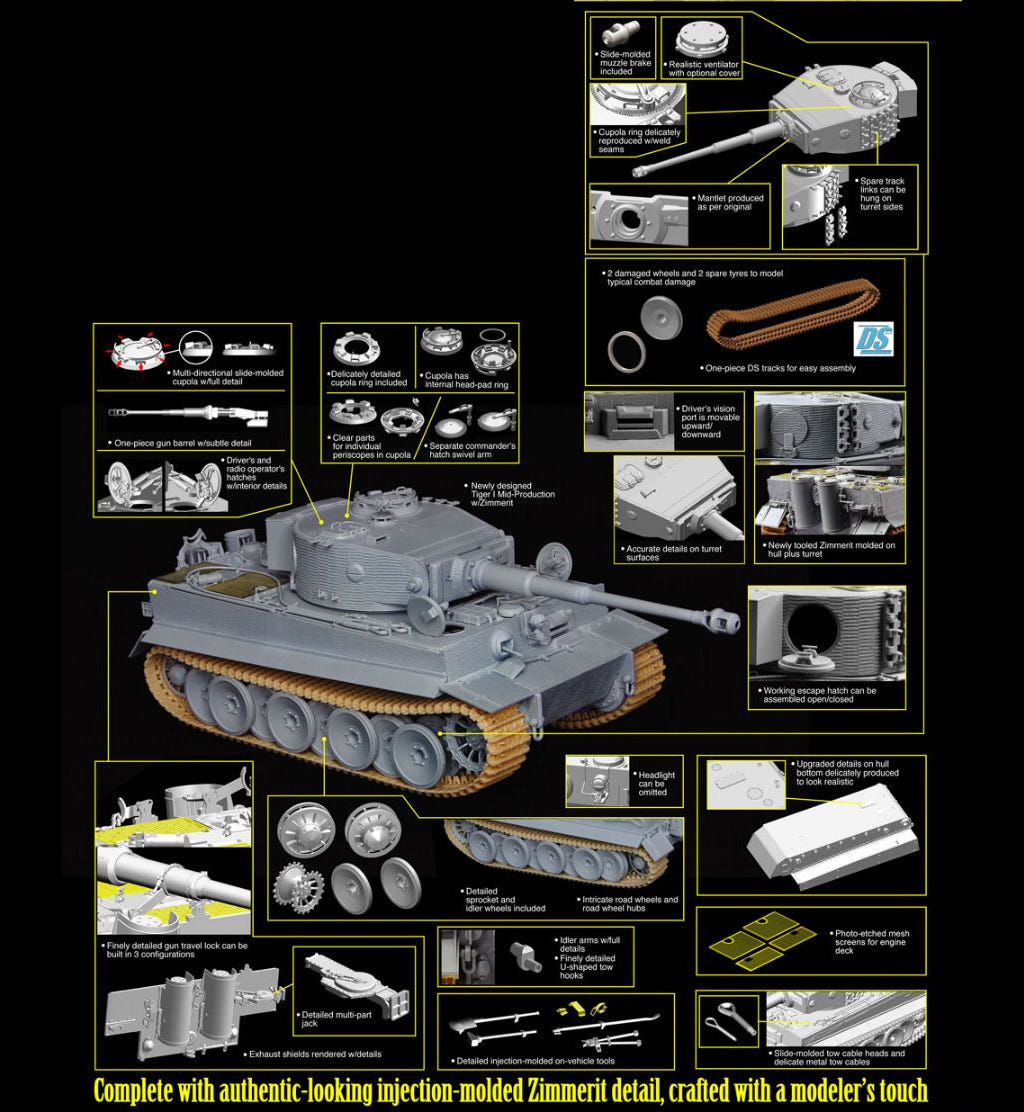 Dragon 1:35 Tiger I Mid-Production with Zimmerit - D6700