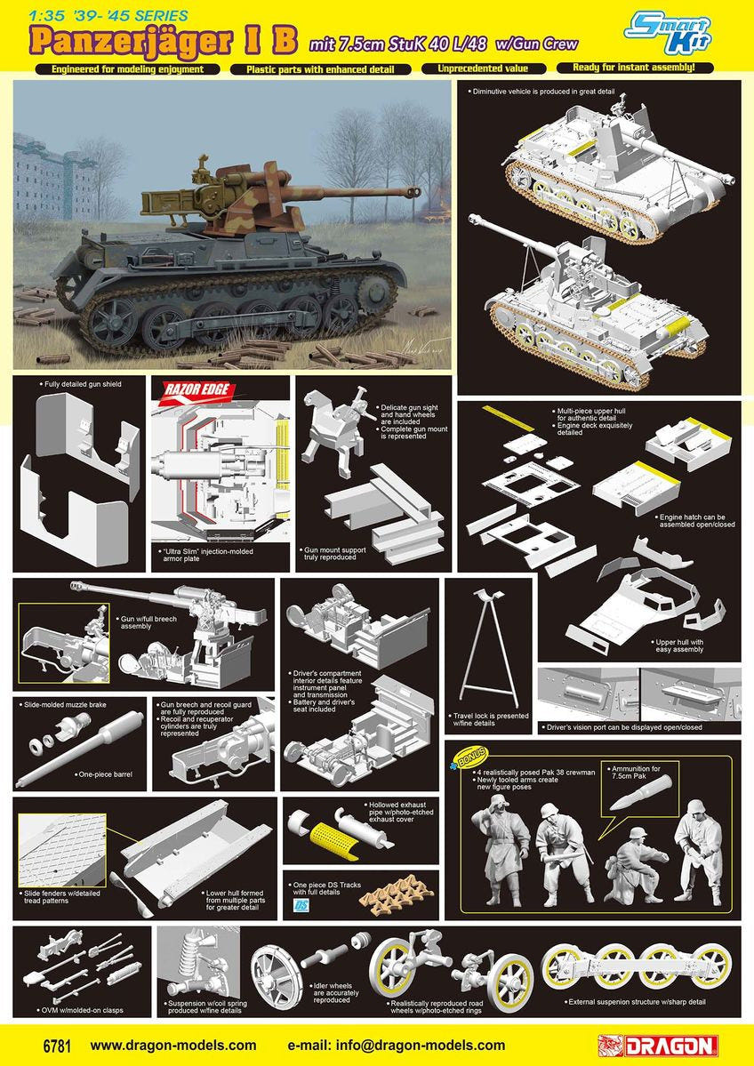 Dragon 1:35 Panzerjager IB mit 7.5cm StuK 40 L/48 with Gun Crew - D6781