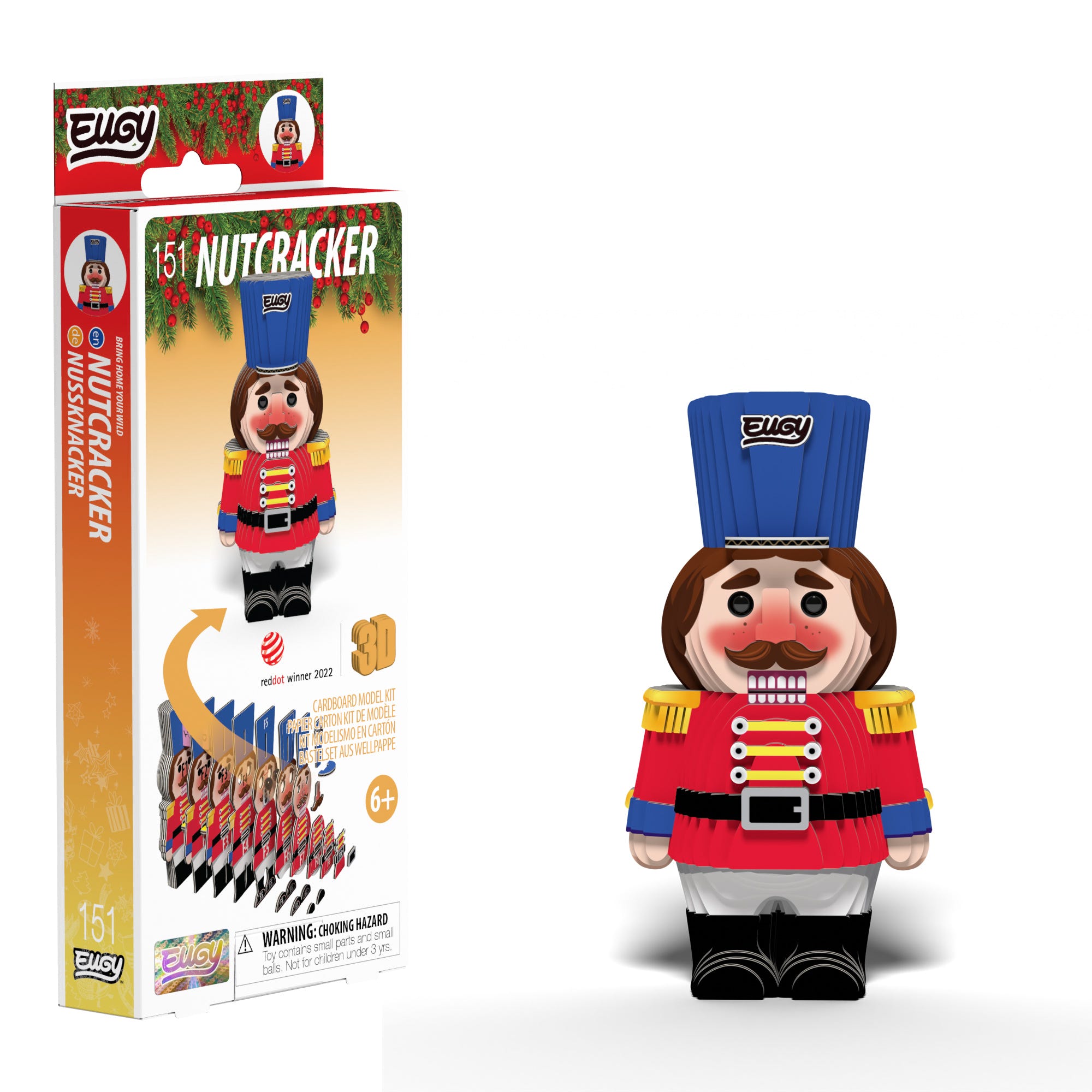 EUGY Nutcracker 3D cardboard model kit - finished model with its box