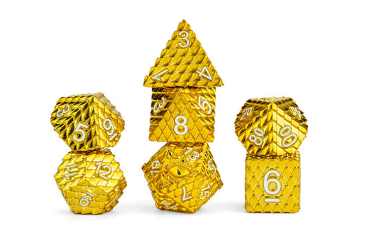 D&D Dragon Scale Metal Dice Set: Gold - Loaded Dice