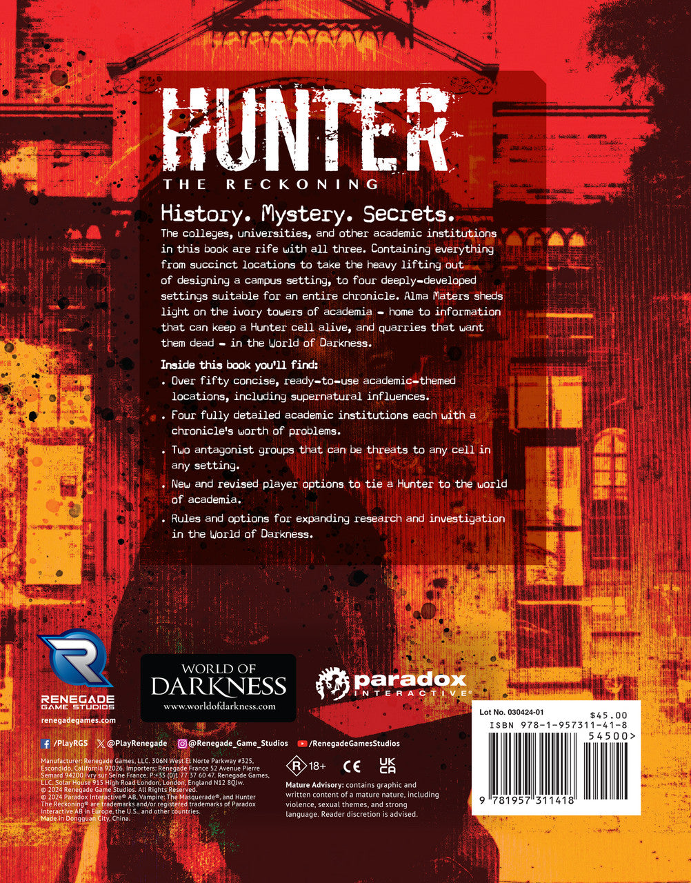 Hunter: The Reckoning 5th Edition RPG: Alma Maters Sourcebook - Loaded Dice