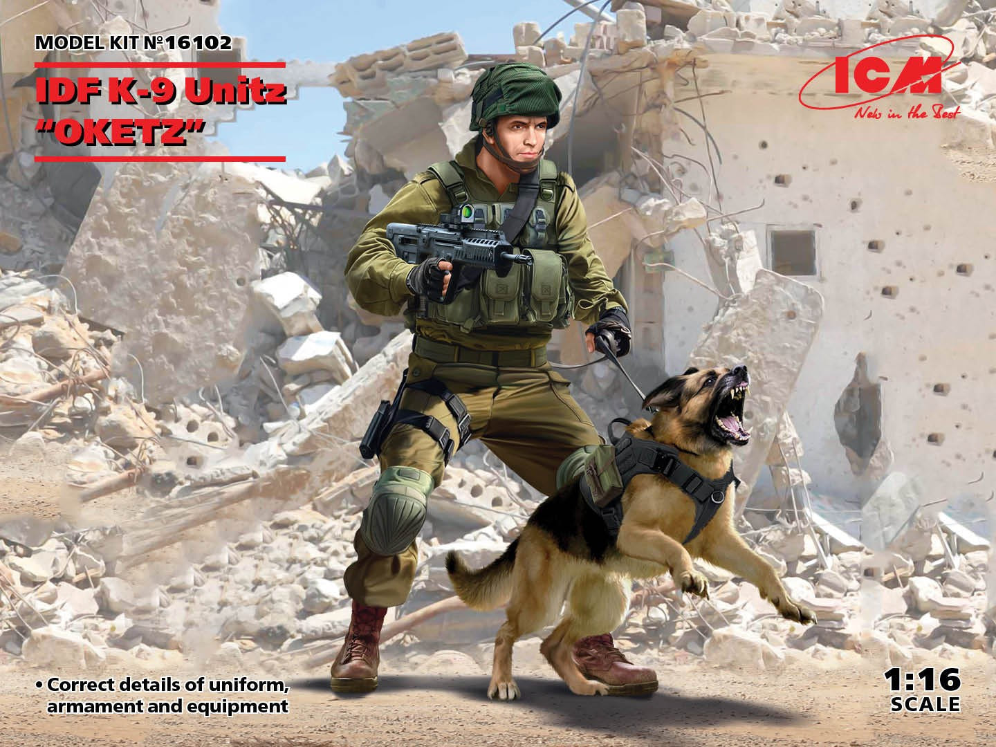 ICM IDF K-9 Unitz "OKETZ" Officer with Dog 1:16 Figures - ICM16102