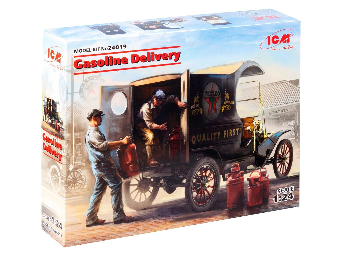 ICM 1:24 Gasoline Delivery Model T 1912 Delivery Car with 2 American Gasoline Loader Figures - ICM24019