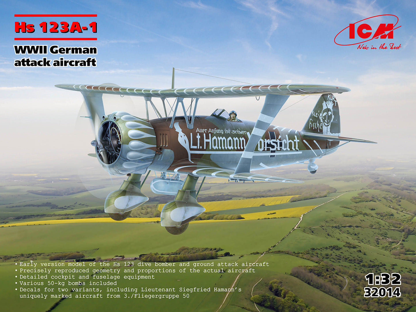 ICM 1:32 Hs 123A-1 WWII German Attack Aircraft - ICM32014