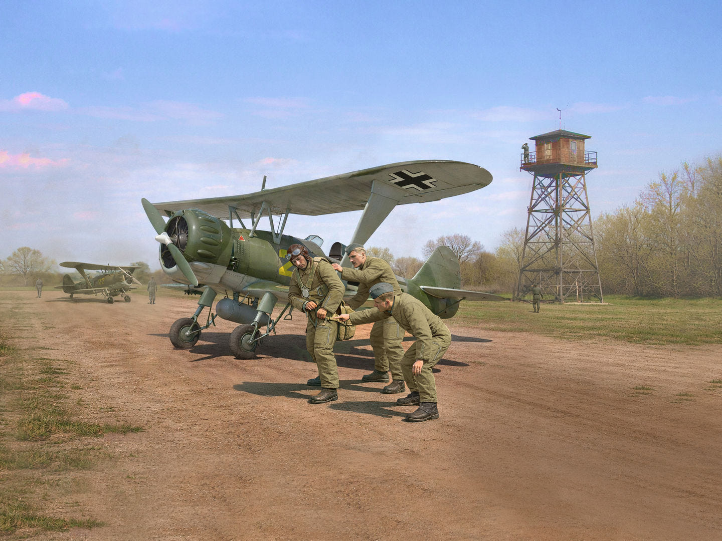 ICM 1:32 Luftwaffe Pilot School (Hs 123A Training Biplane & 3 Figures) - ICM32017