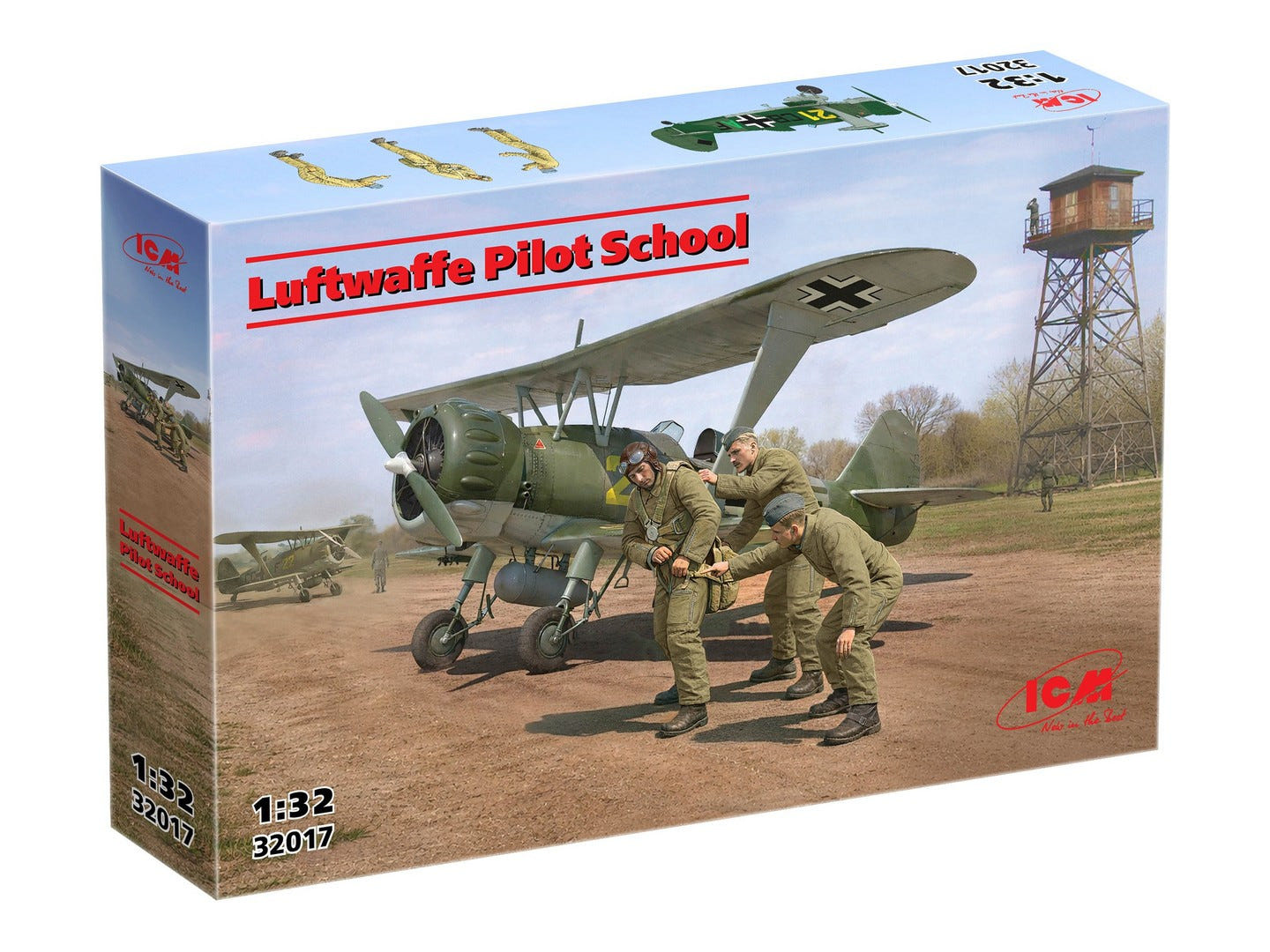 ICM 1:32 Luftwaffe Pilot School (Hs 123A Training Biplane & 3 Figures) - ICM32017