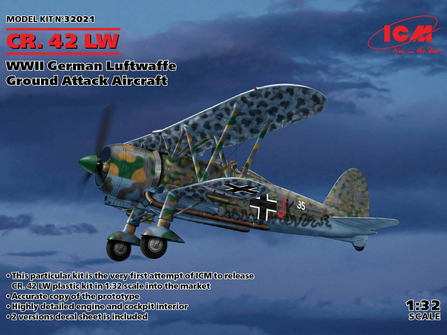 ICM 1:32 CR. 42 LW WWII German Luftwaffe Ground Attack Aircraft - ICM32021