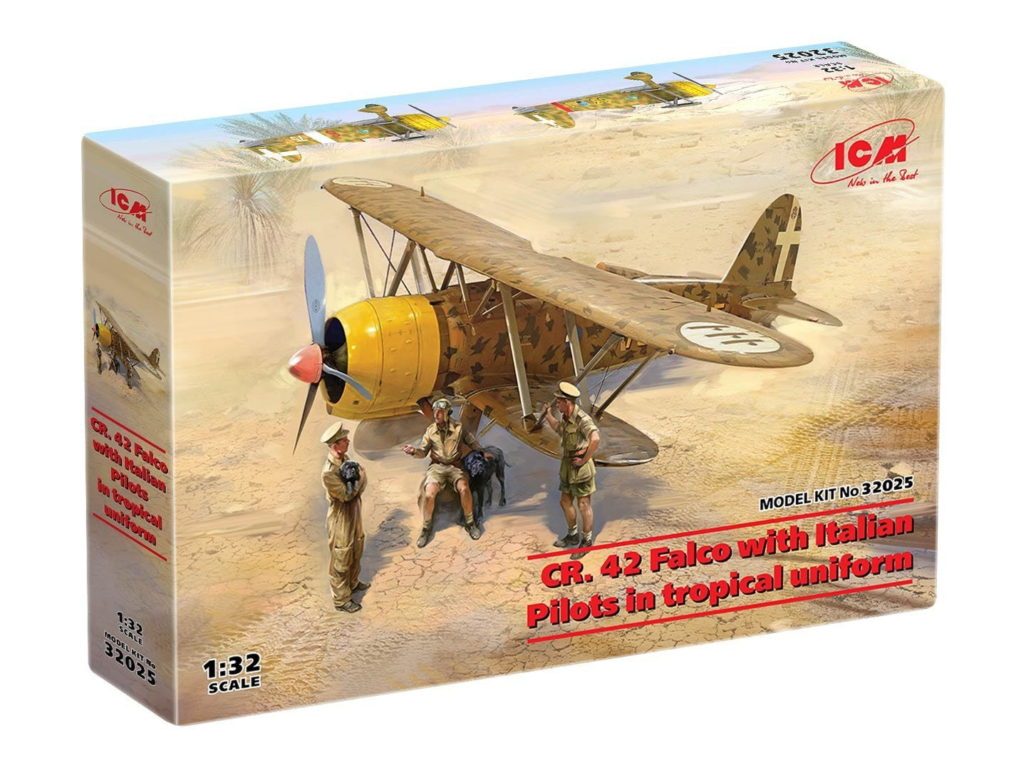 ICM 1:32 CR. 42 Falco with Italian Pilots In Tropical Uniform (3 Figures & 2 Dogs) - ICM32025