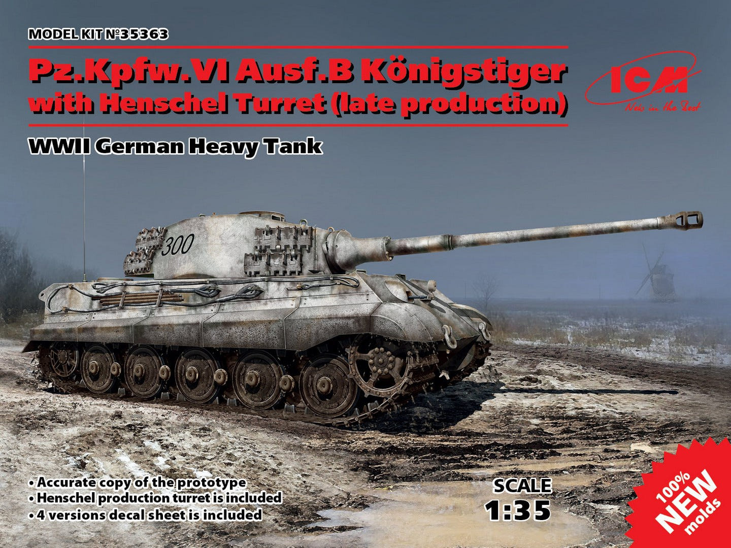 ICM 1:35 Pz.Kpfw.VI Ausf.B King Tiger with Henschel Turret (Late Production) WWII German Heavy Tank - ICM35363