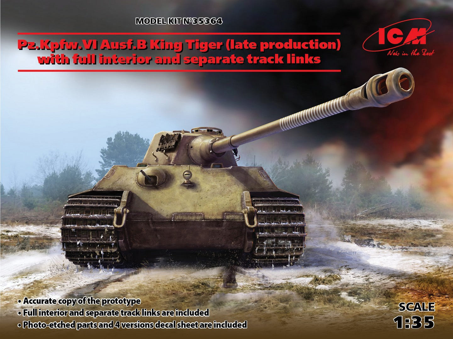 ICM 1:35 Pz.Kpfw.VI Ausf.B King Tiger (Late Production) with Full Interior WWII German Heavy Tank - ICM35364