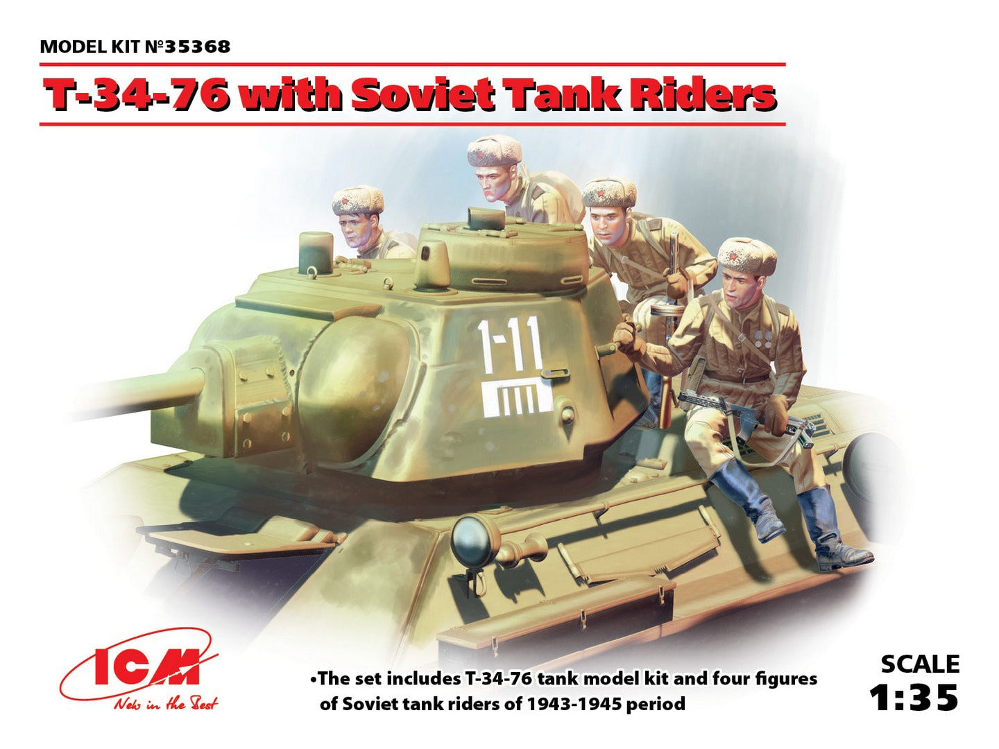 ICM 1:35 T-34-76 with 4 Soviet Tank Rider Figures - ICM35368