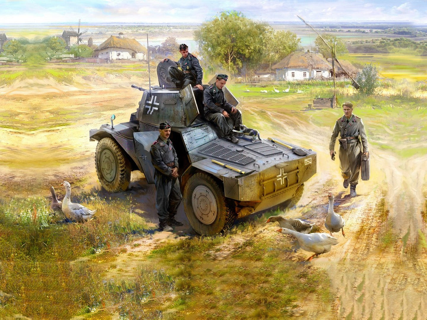 ICM 1:35 Panzerspähwagen P 204 (f) German Armoured Vehicle with 4 Crew Figures & Cat - ICM35382