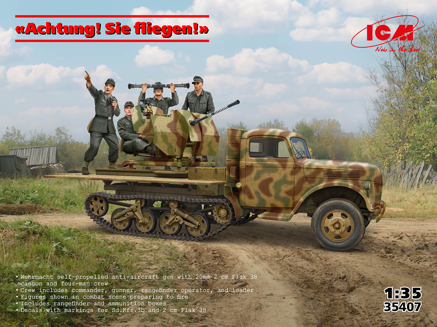 ICM 1:35 "Achtung! Sie fliegen!" Sd.Kfz.3b with 2 cm Flak 38 and 4 Crew Figures - ICM35407
